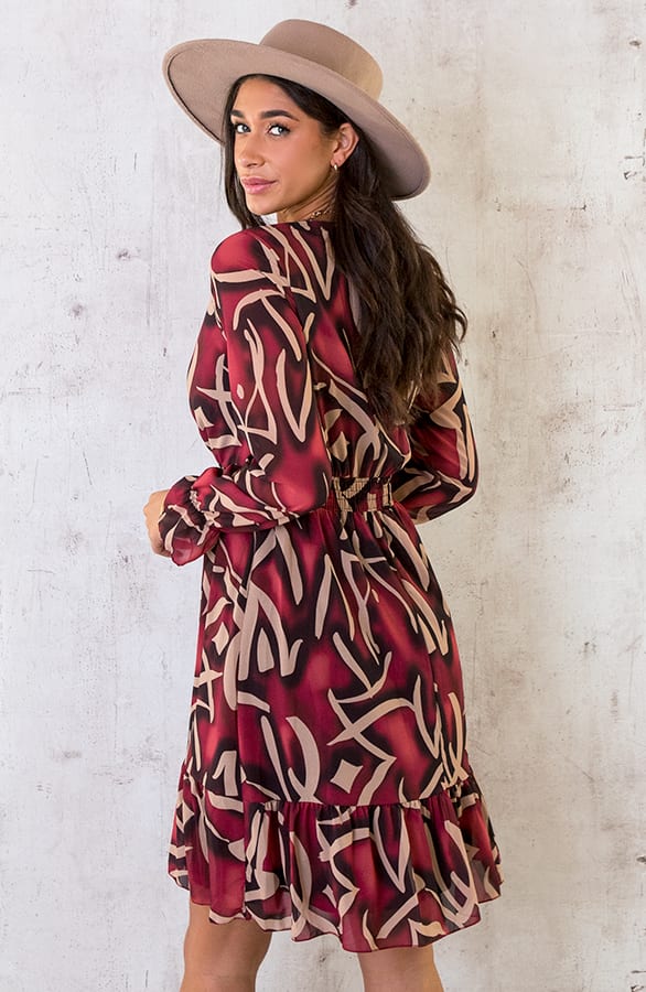 V-hals Jurk Paris Bordeaux – shoparchief, foto 6