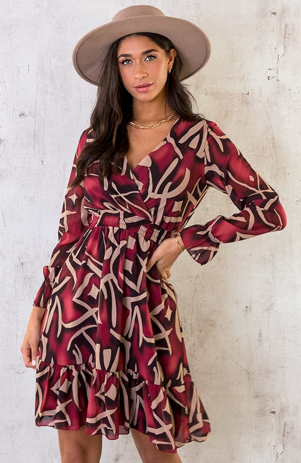 V-hals Jurk Paris Bordeaux – shoparchief, foto 1