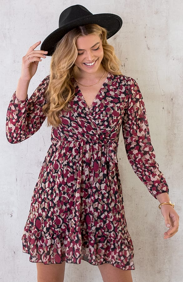 V-hals Strik Jurk Dots Bordeaux – shoparchief, foto 3