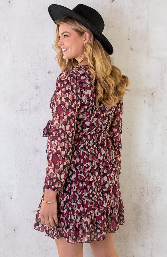 V-hals Strik Jurk Dots Bordeaux – shoparchief, foto 5