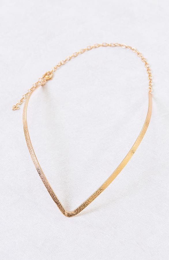 V-Neck Metal Ketting Goud – shoparchief, foto 1
