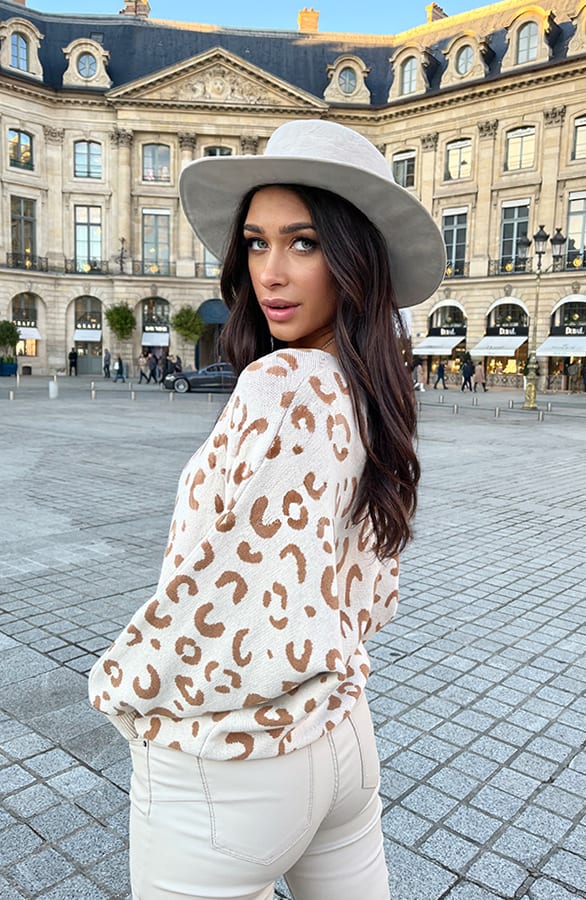 Leopard Oversized Trui Ecru Camel – shoparchief, foto 3