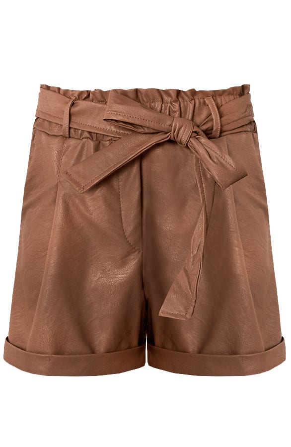 Leren Shorts Met Strik Metallic Bruin – shoparchief, foto 1