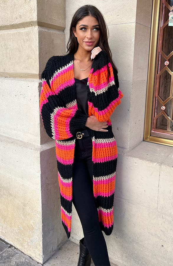 Midi Gestreept Vest Zwart Oranje – shoparchief, foto 1
