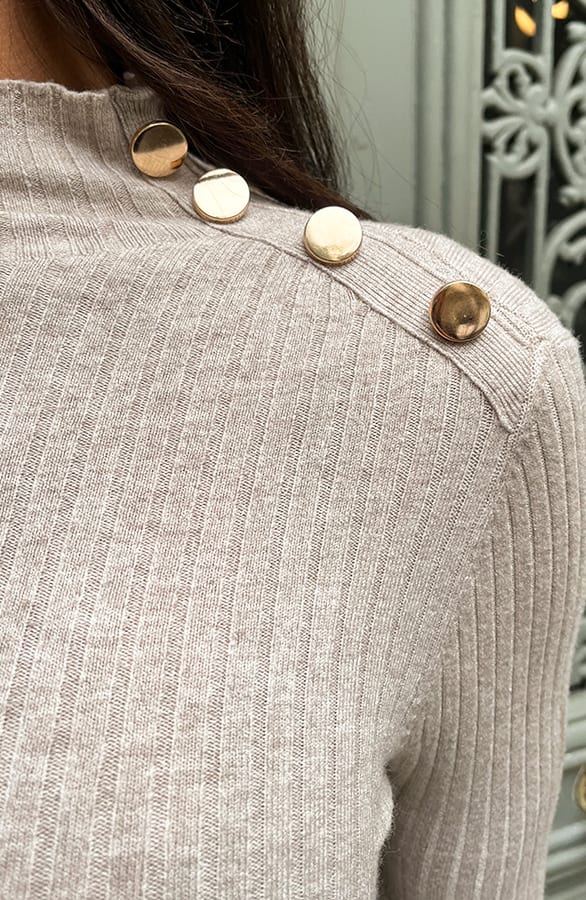 Midi Knopen Col Jurk Beige – shoparchief, foto 5