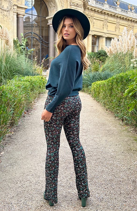 Flared Broek Wild Flower Smaragd – flared broeken, foto 12