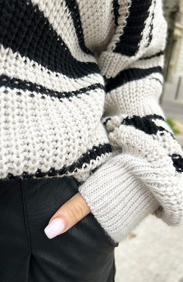 Oversized Strepen Trui Beige Zwart – shoparchief, foto 6