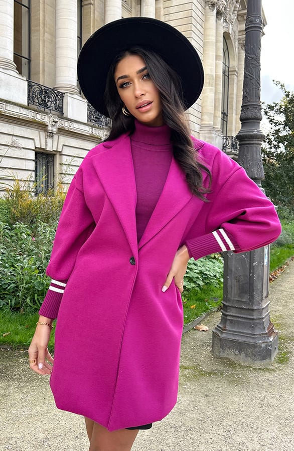 Oversized Stripe Coat Magenta – shoparchief, foto 3