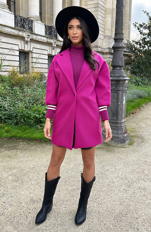 Oversized Stripe Coat Magenta – shoparchief, foto 6