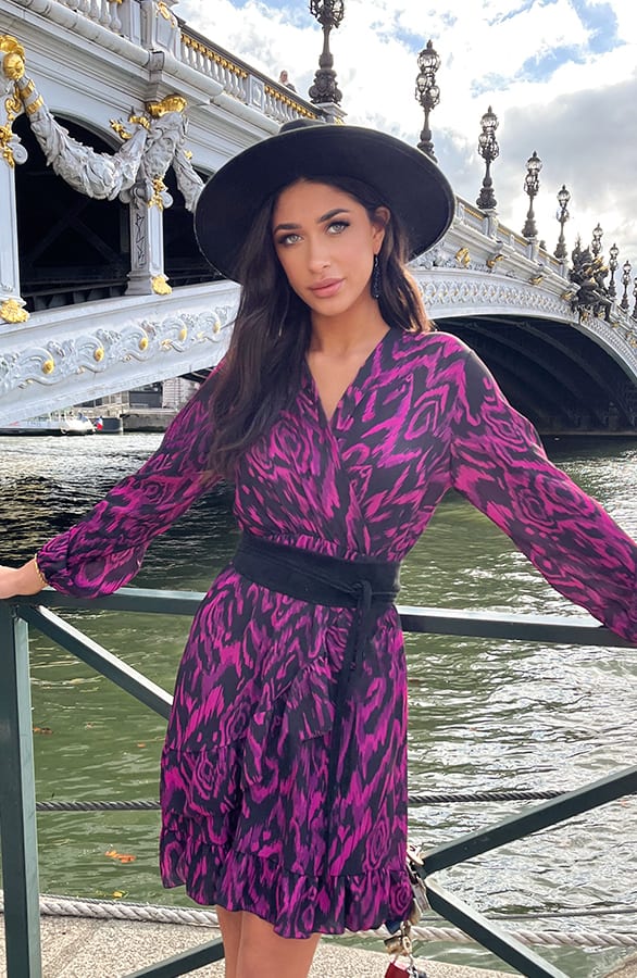 Overslag Print Jurk Magenta – shoparchief, foto 1