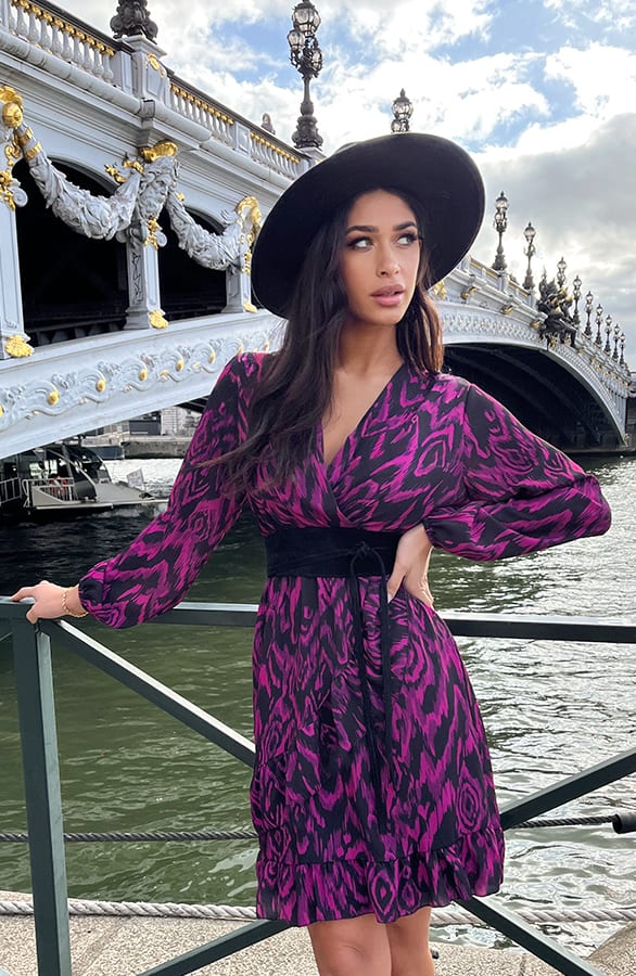Overslag Print Jurk Magenta – shoparchief, foto 2