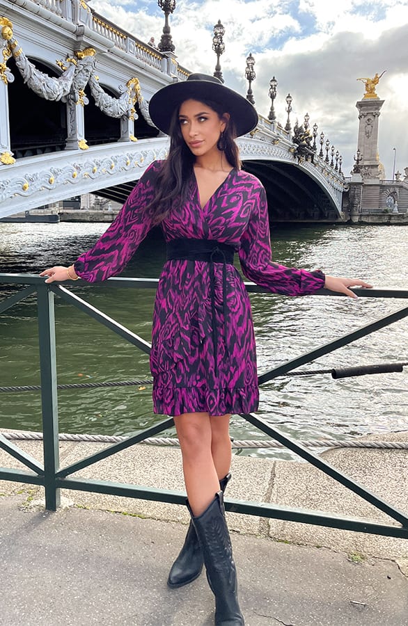 Overslag Print Jurk Magenta – shoparchief, foto 6