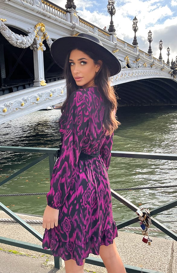 Overslag Print Jurk Magenta – shoparchief, foto 3