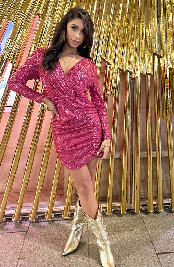 Pailletten Jurk Smocked Magenta – shoparchief, foto 5