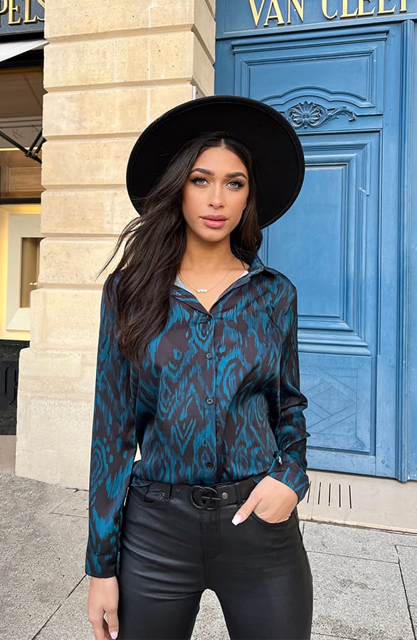 Print Blouse Petrol – shoparchief, foto 1