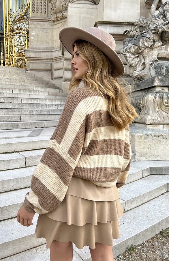 Strepen Trui Gebreid Beige Taupe – shoparchief, foto 3