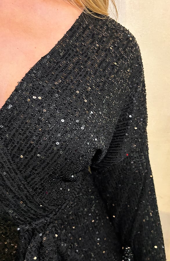 V-hals Jurk Pailletten Zwart – shoparchief, foto 7