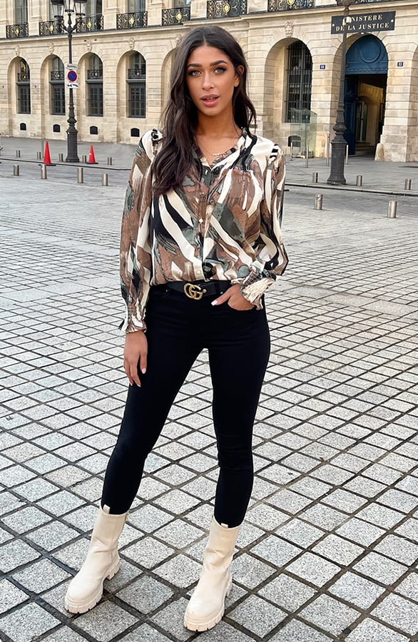 V-hals Knopen Print Blouse – shoparchief, foto 7