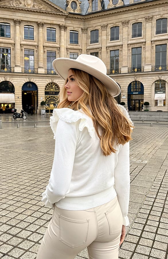 V-hals Ruffle Trui Ecru – shoparchief, foto 6