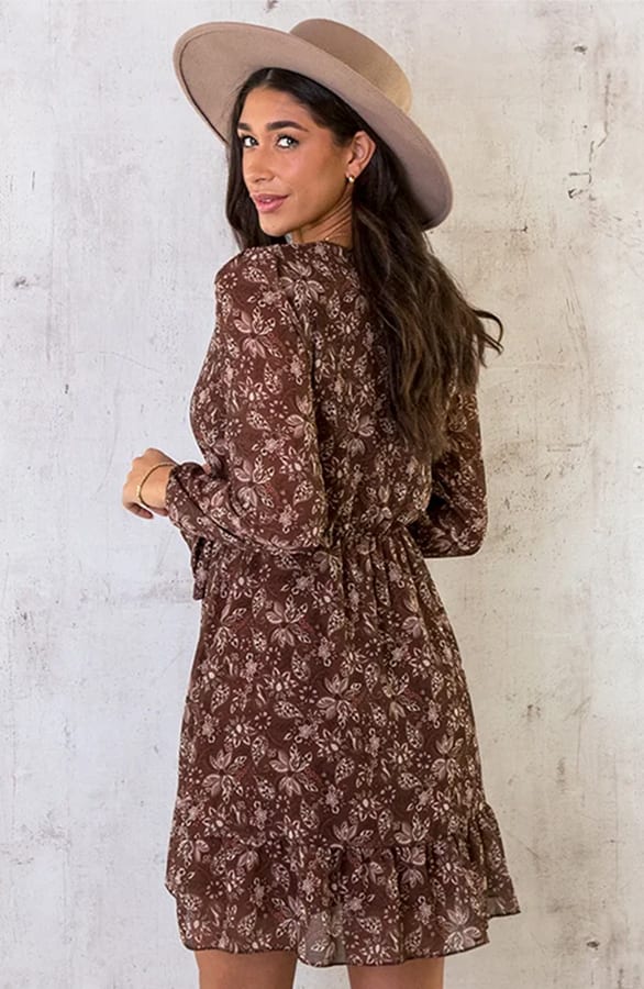 V-hals Strik Jurk Flower Choco – shoparchief, foto 5