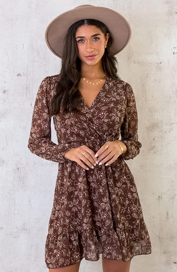 V-hals Strik Jurk Flower Choco – shoparchief, foto 3
