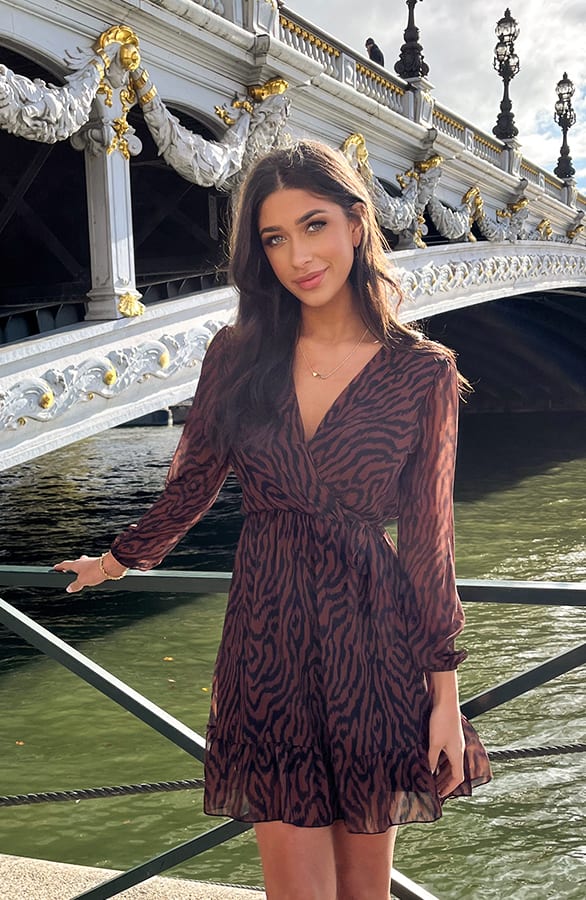 V-hals Strik Jurk Zebra Cognac – shoparchief, foto 3