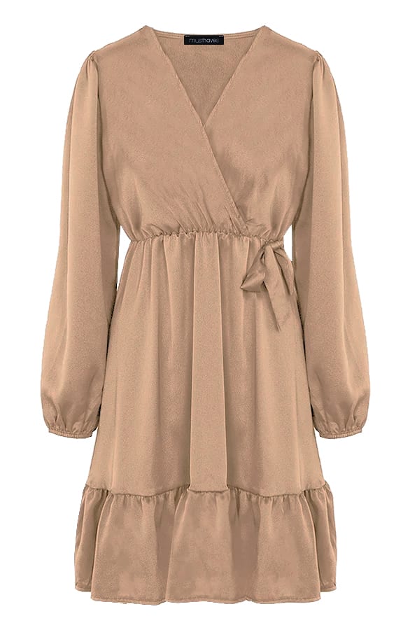 Flawless Ruffle Jurk Camel – shoparchief, foto 1