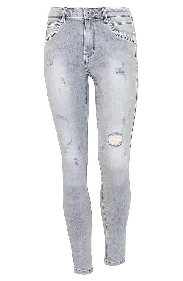 Pailletten Jeans High Waist Damaged Grey – shoparchief, foto 9