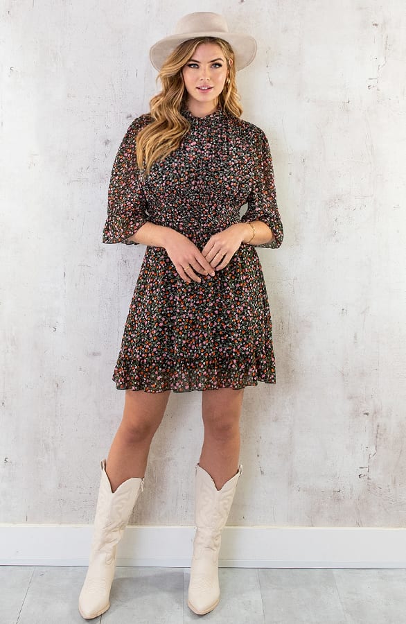 Flower Print Kleid Schwarz, Shoparchiv, Foto 6
