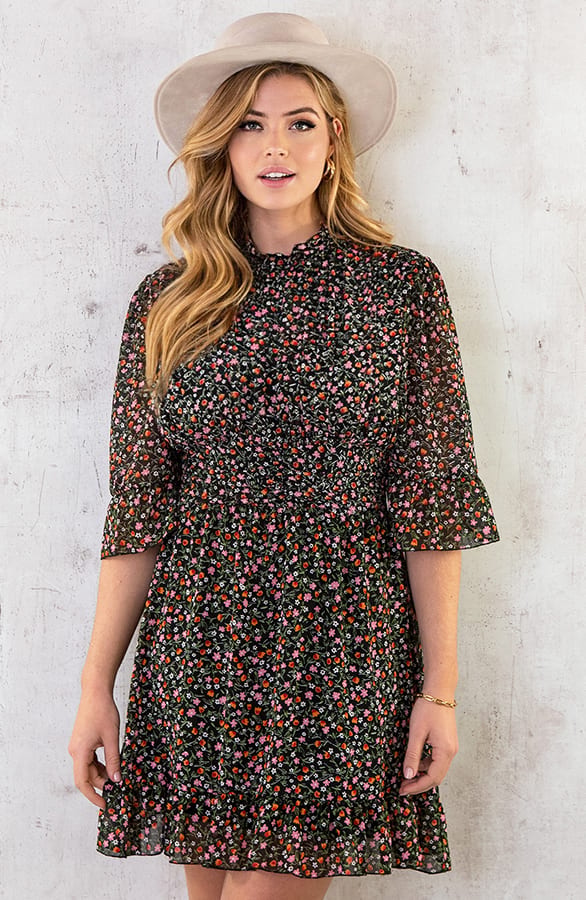 Flower Print Kleid Schwarz, Shoparchiv, Foto 1
