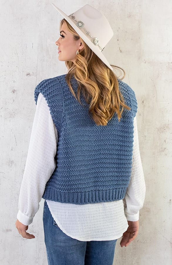 Gebreid Gilet Jeansblauw – shoparchief, foto 4