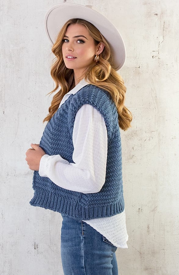 Gebreid Gilet Jeansblauw – shoparchief, foto 3