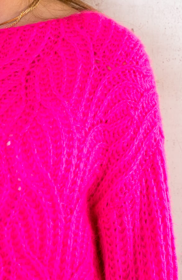 Gebreide Boothals Trui Neon Fuchsia – shoparchief, foto 6