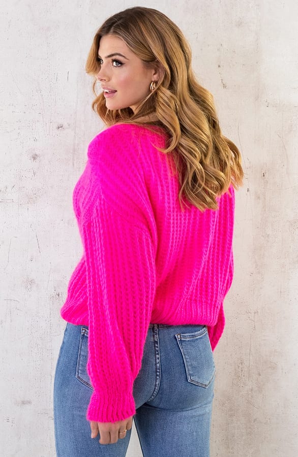 Gebreide Boothals Trui Neon Fuchsia – shoparchief, foto 5