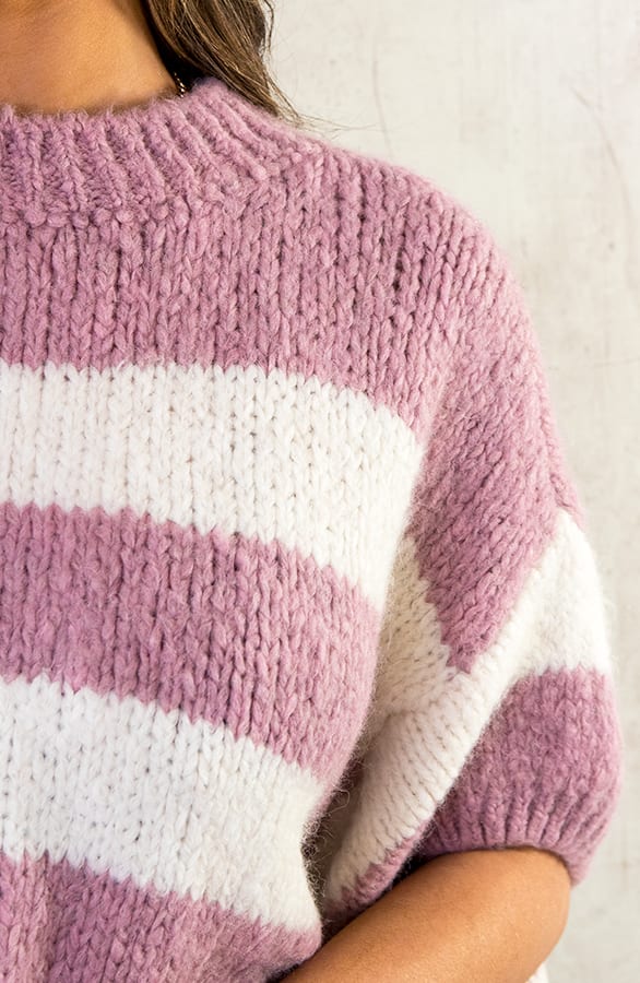 Gebreide Top Gestreept Ecru Dust Roze – shoparchief, foto 6