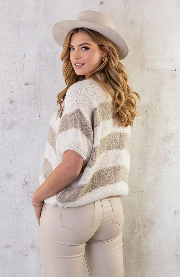 Gebreide Top Gestreept Ecru Taupe – shoparchief, foto 10