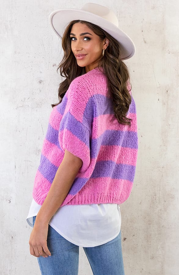 Gebreide Top Gestreept Paars Roze – shoparchief, foto 5
