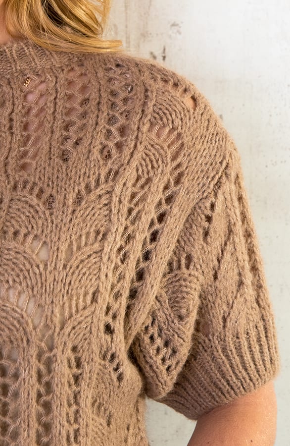 Gehaakte Trui Korte Mouw Taupe – shoparchief, foto 5