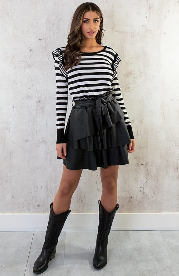 Gestreepte Ruffle Top Zwart Wit – shoparchief, foto 7