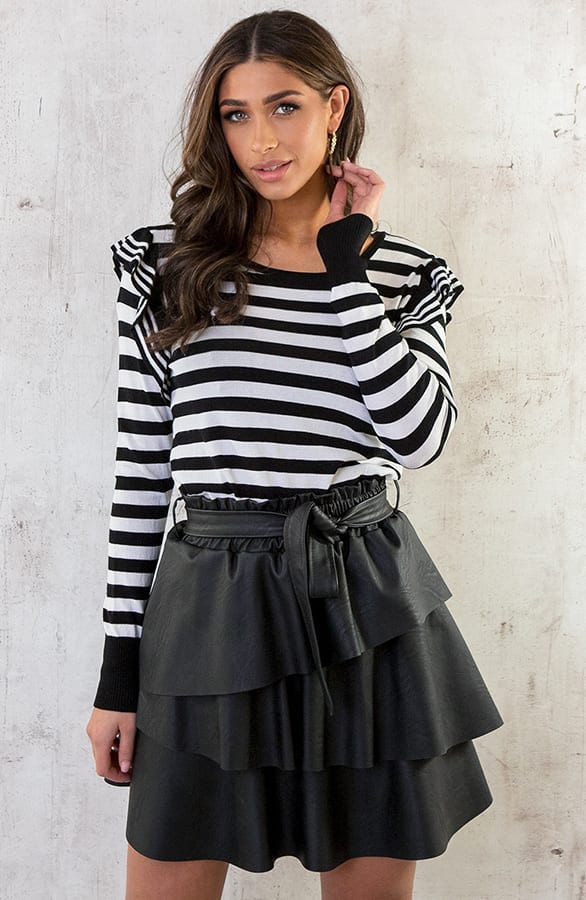 Gestreepte Ruffle Top Zwart Wit – shoparchief, foto 1