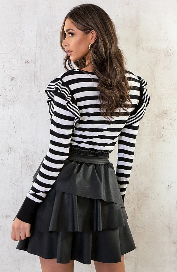 Gestreepte Ruffle Top Zwart Wit – shoparchief, foto 5