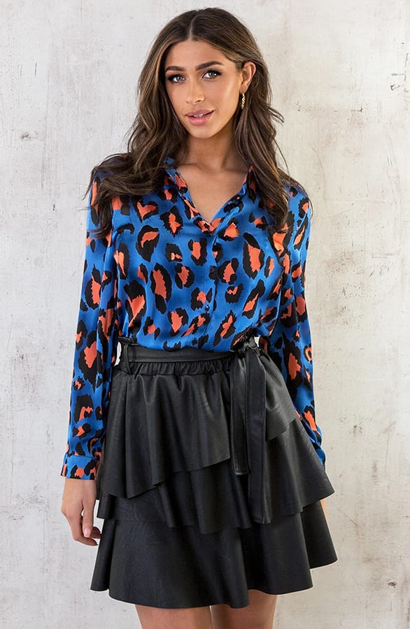 Leopard Blouse Kobalt Oranje – shoparchief, foto 1