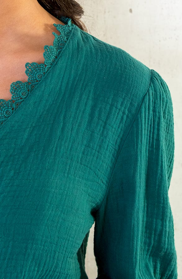 Mousseline Kanten Blouse Smaragd – shoparchief, foto 4