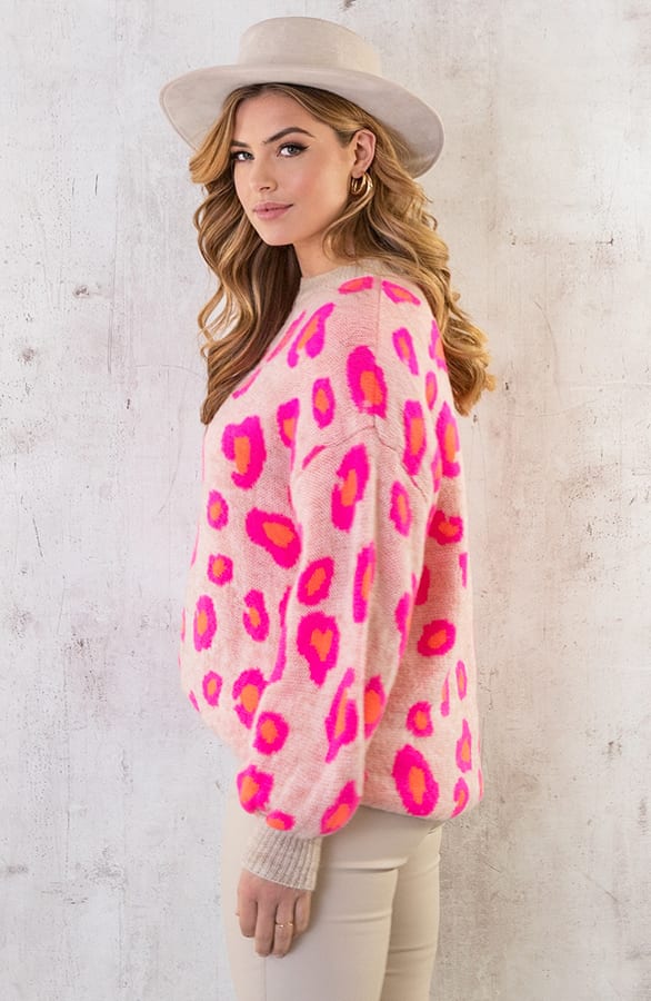 Oversized Leopard Trui Beige – shoparchief, foto 3