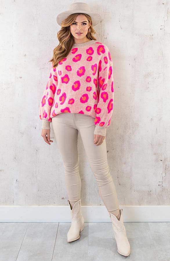 Oversized Leopard Trui Beige – shoparchief, foto 6