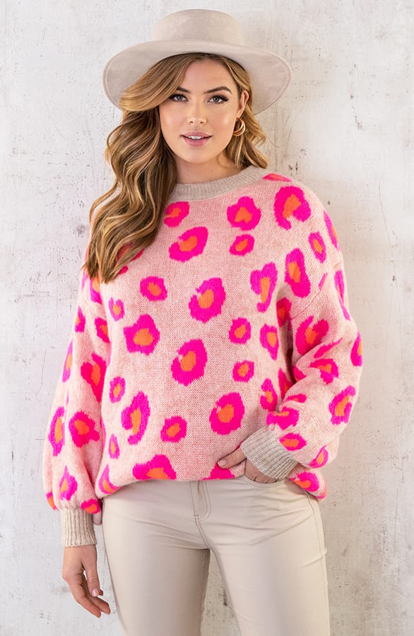 Oversized Leopard Trui Beige – shoparchief, foto 1