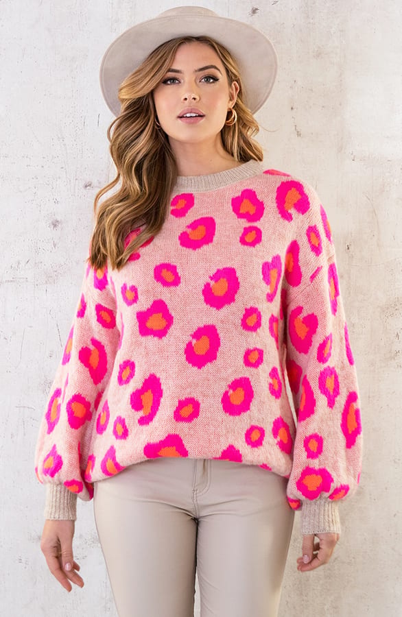 Oversized Leopard Trui Beige – shoparchief, foto 2