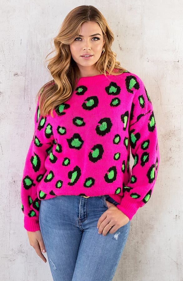 Oversized Leopard Trui Fuchsia – shoparchief, foto 3