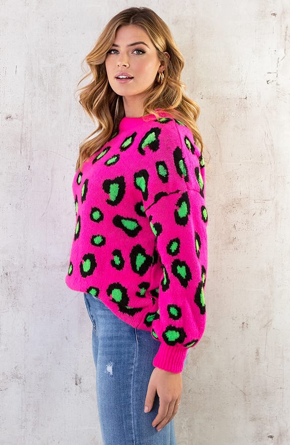 Oversized Leopard Trui Fuchsia – shoparchief, foto 4