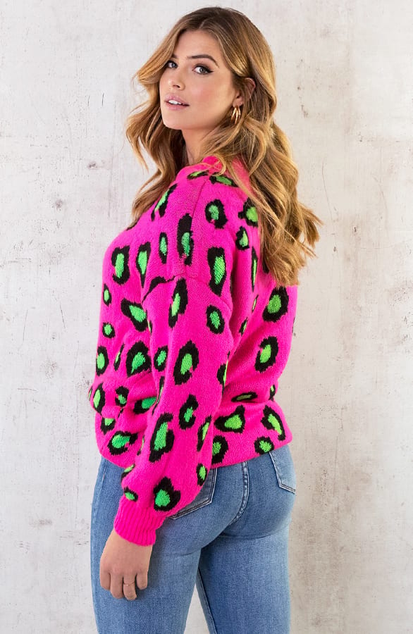 Oversized Leopard Trui Fuchsia – shoparchief, foto 5
